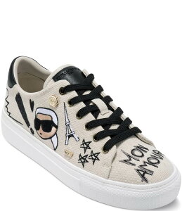 J[ K[tFh fB[X {gX JWApc Xj[J[ [X S KARL LAGERFELD PARIS Cate Ikonic Fabric Logo Lace Up Sneakers Soft White/Black zCg