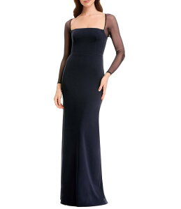 �h���X�U�|�v���[�V���� ���f�B�[�X �g�b�v�X �����s�[�X ���b�V�� Dress the Population Maxwell Square Neck Mesh Long Sleeve Column Gown Navy �l�C�r�[