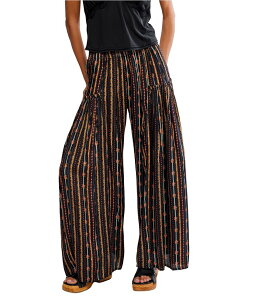 t[s[v fB[X {gX JWApc Free People So Charming Floral Print Wide Leg Pull-On Pants Charcoal Combo-Ditsy