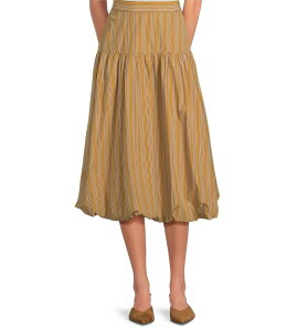 �G�[���u�Y�G�[ ���f�B�[�X �{�g���X �X�J�[�g A ���C�� �~�f�B A Loves A Pinstripe Woven Mid Rise Drop Waist A-Line Bubble Hem Coordinating Midi Skirt Taupe �g�[�v