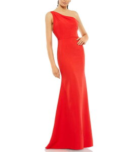 �}�b�N�_�K�� ���f�B�[�X �g�b�v�X �����s�[�X �I�[�v���o�b�N �A�V�����g���[ �M���U�[ �m�[�X���[�u Mac Duggal Asymmetrical Ruched One Shoulder Sleeveless Open Back Detail Trumpet Sheath Gown Red ���b�h