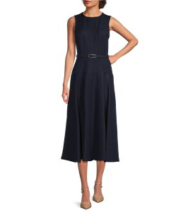 �A���b�N�X�}���[ ���f�B�[�X �g�b�v�X �����s�[�X A ���C�� �m�[�X���[�u Alex Marie Leigh Chambray Round Neck Sleeveless Belted A-Line Dress Chambray