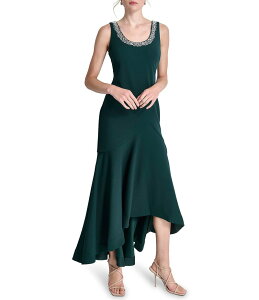�_�i�L������ ���f�B�[�X �g�b�v�X �����s�[�X �N���[�v �X�L���[�o �m�[�X���[�u DKNY by Donna Karan Scuba Crepe Embellished Heat Set Scoop Neck Sleeveless High Low Hem Evening Gown Pine