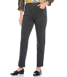 �C���g�� ���f�B�[�X �{�g���X �J�W���A���p���c �X�g���[�g �p���c �j�b�g Intro Stella Double Knit Slim Straight Leg Pull-On Pants Charcoal Heather �`���R�[��