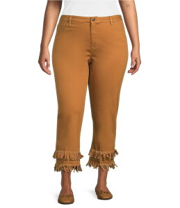 �W���� �}�[�N ���f�B�[�X �{�g���X �J�W���A���p���c �X�g���[�g �v���X�T�C�Y �W�[���Y �t�����W John Mark Plus Size Straight Leg 5-Pocket Fringe Hem Crop Jeans Camel �L������