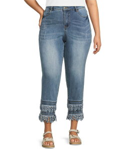 �W���� �}�[�N ���f�B�[�X �{�g���X �J�W���A���p���c �X�g���[�g �v���X�T�C�Y �W�[���Y �t�����W John Mark Plus Size Straight Leg 5-Pocket Fringe Hem Crop Jeans Denim �f�j��