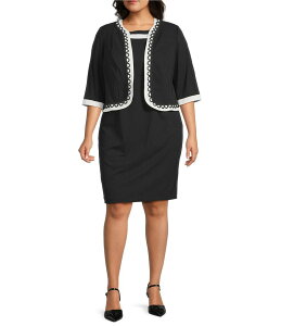 ���{ ���f�B�[�X �g�b�v�X �����s�[�X �v���X�T�C�Y �W���P�b�g Le Bos Plus Size Two Tone Loop Trim 2-Piece Jacket Dress Black/Ivory �A�C�{���[