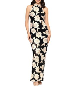 �x�b�c�B�A���h�A�_�� ���f�B�[�X �g�b�v�X �����s�[�X �h�J �z���^�[ Betsy & Adam Halter 3D Embroidered Sheath Gown Black/Champagne �u���b�N