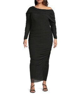 �x�b�c�B�A���h�A�_�� ���f�B�[�X �g�b�v�X �����s�[�X �v���X�T�C�Y ���b�V�� Betsy & Adam Plus Size One Shoulder Long Sleeve Mesh Gown Black �u���b�N