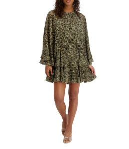 �P���W�[ ���f�B�[�X �g�b�v�X �����s�[�X �v�����g Kensie Long Sleeve Printed Shift Dress Olive Multi �I���[�u
