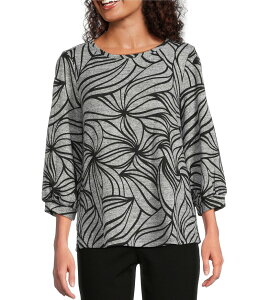 �A�� �}�C���X ���f�B�[�X �g�b�v�X T�V���c �v�` �j�b�g Ali Miles Petite Size Brushed Knit Stripe Round Neck 3/4 Cuff Sleeve Tunic Black Print �u���b�N