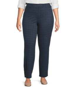 �C���g�� ���f�B�[�X �{�g���X �J�W���A���p���c �X�g���[�g �v���X�T�C�Y �p���c �j�b�g Intro Plus Size Bella Double Knit Blue Mens Wear Plaid Straight Leg Pull-On Pants Blue Mens Wear Plaid �u���[