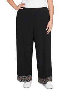 r[A[fB[ fB[X {gX JWApc Black Ruby Rd. Plus Size Smooth Rib Slinky Embroidered Hem Pull-On Pants