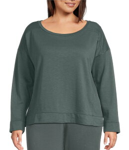 �G�C���[���t�B�b�V���[ ���f�B�[�X �g�b�v�X �V���c �v���X�T�C�Y �p�C�� Eileen Fisher Plus Size Organic Coton Garment Dyed Terry Ballet Neck Long Sleeve Box Top Everglade