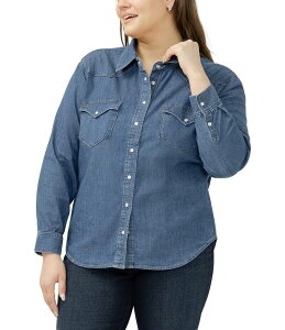 �V���o�[ �W�[���Y ���f�B�[�X �g�b�v�X �V���c �v���X�T�C�Y �f�j�� Silver Jeans Co. Plus Size Point Collar Long Sleeve Snap Front Button Denim Shirt Canary �f�j��