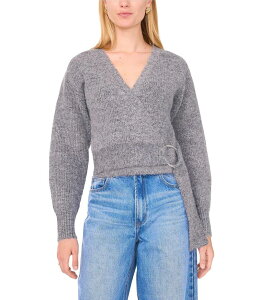 �����X�e�[�g ���f�B�[�X �A�E�^�[ �j�b�g�E�Z�[�^�[ V�l�b�N �Z�[�^�[ �j�b�g 1. STATE Knit V-Neck Long Sleeve Surplice Wrap Belt Sweater Medium Heather Grey �O���[