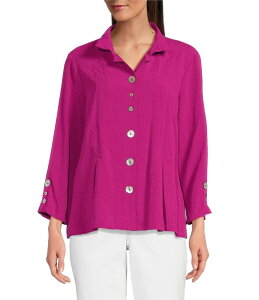 �A�� �}�C���X ���f�B�[�X �g�b�v�X �V���c �v���[�c Ali Miles Woven Solid Wire Collar 3/4 Sleeve Pleated Hem Button Front Tunic Magenta �}�[���^