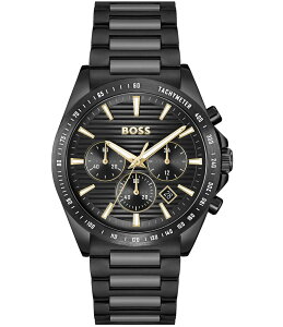 q[S{X fB[X ANZT[ rv TVc Hugo Boss Men's Strike Quartz Chronograph Ionic Plated Stainless Steel Bracelet Watch Black ubN