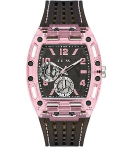 �Q�X ���f�B�[�X �A�N�Z�T���[ �r���v Guess Men's Transparent Chronograph Silicone Strap Watch Black/Pink �u���b�N