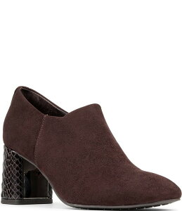 �h�i���h�v���l�[�� ���f�B�[�X �V���[�Y �q�[�� �N���[�v Donald Pliner Pleeze Crepe Elastic Snake Block Heel Shooties Dark Brown �u���E��