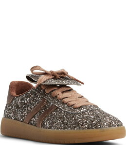 �A���h ���f�B�[�X �{�g���X �J�W���A���p���c �X�j�[�J�[ ���[�X ALDO Itsneaker Glitter Foldover Bow Lace Up Sneakers Bronze