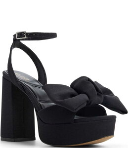 �A���h ���f�B�[�X �V���[�Y �T���_�� �v���b�g�t�H�[�� �q�[�� ALDO Luscious Grosgrain Block Heel Platform Bow Sandals Black �u���b�N