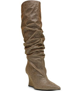 �X�e�B�[�u �}�f�� ���f�B�[�X �V���[�Y �T���_�� �u�[�c Steve Madden Distortion Glitter Scrunched Knee High Wedge Boots Gold �S�[���h