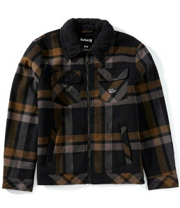 �n�[���[ �����Y �A�E�^�[ �W���P�b�g�E�u���]�� �W���P�b�g Hurley Nathan Long Sleeve Plaid Flannel Trucker Jacket Black �u���b�N