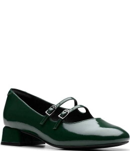 N[NX fB[X V[Y pvX U[ Clarks Signature Daiss 30 Shine Patent Leather Mary Jane Pumps Dark Green O[