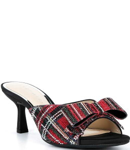 �A���b�N�X�}���[ ���f�B�[�X �V���[�Y �T���_�� Alex Marie Bridget Plaid Rhinestone Embellished Bow Slide Sandals Red/Multi ���b�h