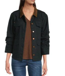 fNV[ fB[X AE^[ R[g R[fC RgXg WPbg Democracy Contrast Corduroy Collar Long Rushed Sleeve Patch Pocket Button-Front Jacket Black ubN