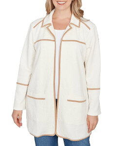 r[A[fB[ fB[X AE^[ R[g vXTCY XG[h J[fBK WPbg Ruby Rd. Plus Size Collared Long Sleeve Faux Suede Trim Open-Front Cardigan Jacket Ivory AC{[