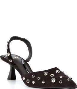 �W�[�r�[ ���f�B�[�X �V���[�Y �q�[�� �X�G�[�h Office-Siren Suede Grommet and Stud Kitten Heel Slingback Pumps Dark Brown Roast �u���E��