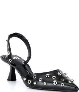 �W�[�r�[ ���f�B�[�X �V���[�Y �q�[�� ���U�[ Office-Siren Leather Grommet and Stud Kitten Heel Slingback Pumps Black �u���b�N