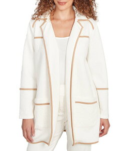 r[A[fB[ fB[X AE^[ R[g XG[h J[fBK WPbg Ruby Rd. Collared Long Sleeve Faux Suede Trim Open-Front Cardigan Jacket Ivory AC{[