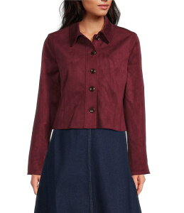 [V[p fB[X AE^[ R[g XG[h WPbg Lucy Paris Barren Faux Suede Point Collar Long Sleeve Jacket Burgundy o[KfB