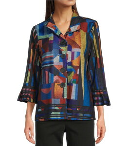 A }CX fB[X AE^[ R[g vg jbg WPbg Ali Miles Brushed Knit Abstract Print Wire Collar 3/4 Sleeve Button Front Jacket Black Abstract Print ubN