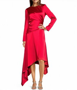 �A���b�N�X�}���[ ���f�B�[�X �g�b�v�X �����s�[�X �A�V�����g���[ Alex Marie Fabiana Asymmetrical Faux Wrap Flounce Long Sleeve Asymmetrical Dress Red ���b�h