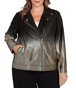 r[A[fB[ fB[X AE^[ R[g vXTCY XG[h WPbg Ruby Rd. Plus Size Gold Ombre Foil Faux Vegan Suede Moto Jacket Black Combo ubN