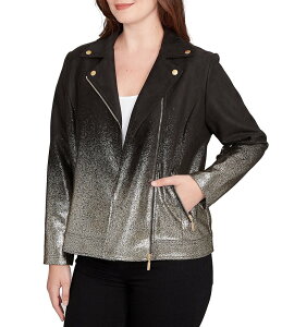 r[A[fB[ fB[X AE^[ R[g v` XG[h WPbg Ruby Rd. Petite Size Gold Ombre Foil Faux Vegan Suede Moto Jacket Black Combo ubN