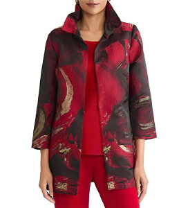 ~EH fB[X AE^[ R[g t WPbg Ming Wang Brushstrok Jacquard Ruffle Collar Bracelet Sleeve Jacket Holiday/Gold/Black ubN