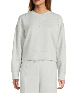 �A���g�j�I �����[�j ���f�B�[�X �A�E�^�[ �j�b�g�E�Z�[�^�[ Antonio Melani Long Sleeve Crew Neckline Embellished Pearl Pullover Top Heather Grey �O���[