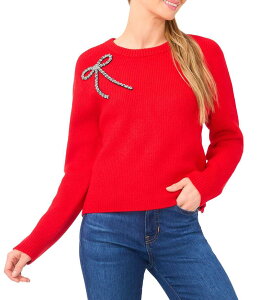 �Z�Z ���f�B�[�X �A�E�^�[ �j�b�g�E�Z�[�^�[ �Z�[�^�[ CeCe Round Neck Long Sleeve Embellished Bow Sweater Bright Cherry