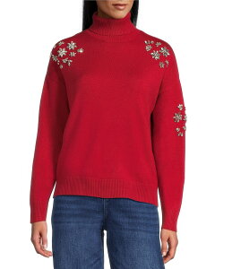 o fB[X AE^[ jbgEZ[^[ ^[glbN u Z[^[ jbg W[W[ Reba Dahlia Ribbed Jersey Knit Turtle Neck Long Sleeve Sweater Christmas Red bh