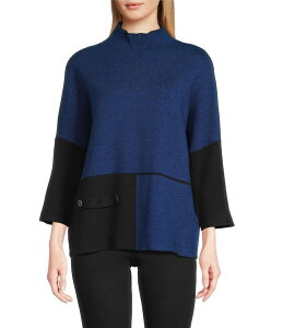 �A�� �}�C���X ���f�B�[�X �A�E�^�[ �j�b�g�E�Z�[�^�[ ���b�N�l�b�N �Z�[�^�[ �j�b�g Ali Miles Knit Color Block Mock Neck 3/4 Dolman Sleeve Sweater Cobalt �R�o���g