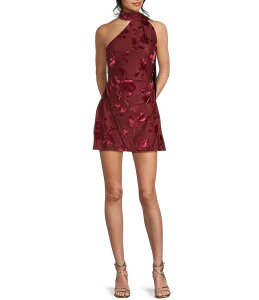 �r�[�_�[���� ���f�B�[�X �g�b�v�X �����s�[�X �t�����[�� �v�����g �t�����[ B. Darlin Floral Printed Wrap Around Scarf One Shoulder Dress Wine ���C��