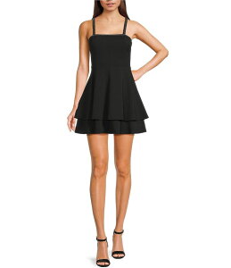 �V�e�B���@�C�u ���f�B�[�X �g�b�v�X �����s�[�X �e�B�A�[�h City Vibe Square Neck Double Tiered Skater Dress Black �u���b�N