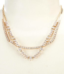 ZUk fB[X ANZT[ lbNXE`[J[ [X Cezanne Crystal CZ Round & Teardrop Chain Short Multi Strand Necklace Gold S[h