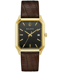 �u���o ���f�B�[�X �A�N�Z�T���[ �r���v ���U�[ Bulova Men's Three Hand Brown Leather Strap Watch Brown �u���E��