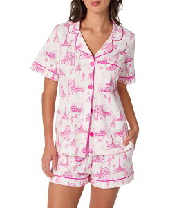 �x�b�h�w�b�h ���f�B�[�X �A���_�[�E�F�A �i�C�g�E�F�A �v�����g �R�b�g�� �j�b�g BedHead Jet Setter Toile Print Organic Cotton Blend Short Sleeve Notch Collar Knit Shorty Pajama Set Jet Setter